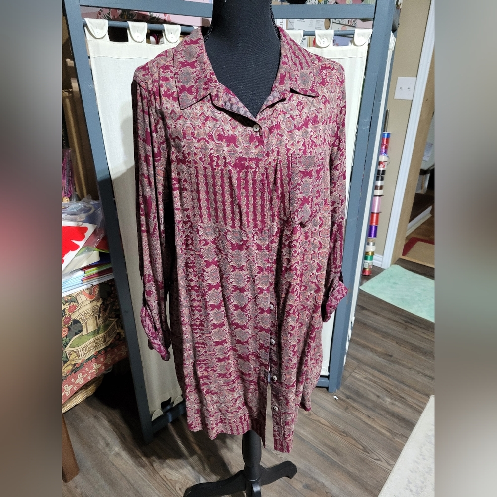 (4111) Cafe Marrahesh long Top, Blouse, Shirt, L, multi color,